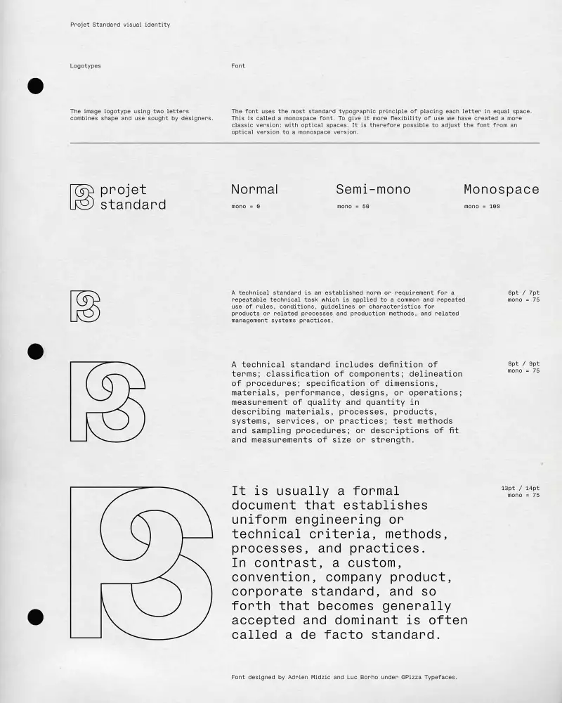 Projet Standard designers, logo and custom font by Pizza Typefaces (Luc Borho & Adrien Midzic)